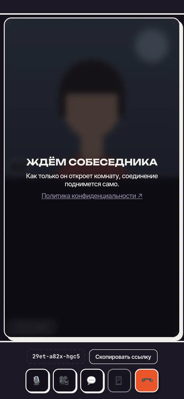 Комната ждёт собеседника, внизу кнопка "Скопировать ссылку"